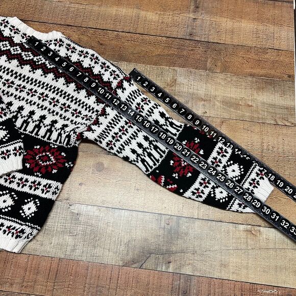 Vintage Eddie Bauer Cardigan Sweater Womens Medium Black Red Fair Isle Nordic - Picture 6 of 8